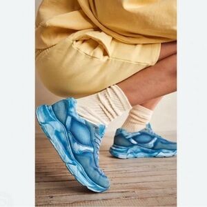 Free People Let's Wander Washed Leather and Mesh Sneaker Boardwalk Blue Size 39